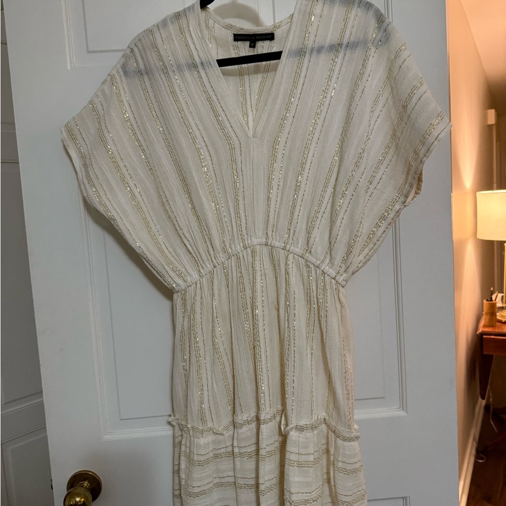 Elegant Cream and Gold Striped Dress